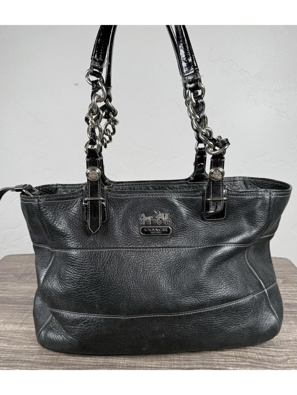 Coach Madison Tribeca East West Black Pebbled Leather Chain Strap Shoulder Bag